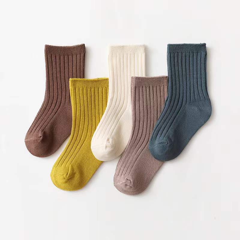 Baby Unisex 1Lot=5Pairs Solid Pit Bar Double-Needled Socks-4