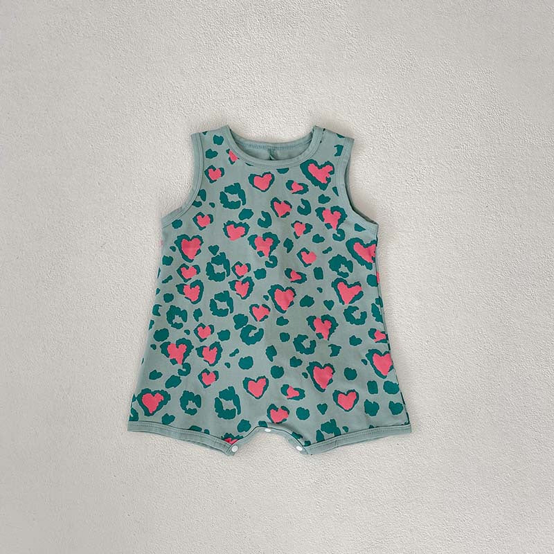 Summer New Arrival Baby Unisex Sleeveless Cute Dinosaur Design Heart Pattern Onesie-3