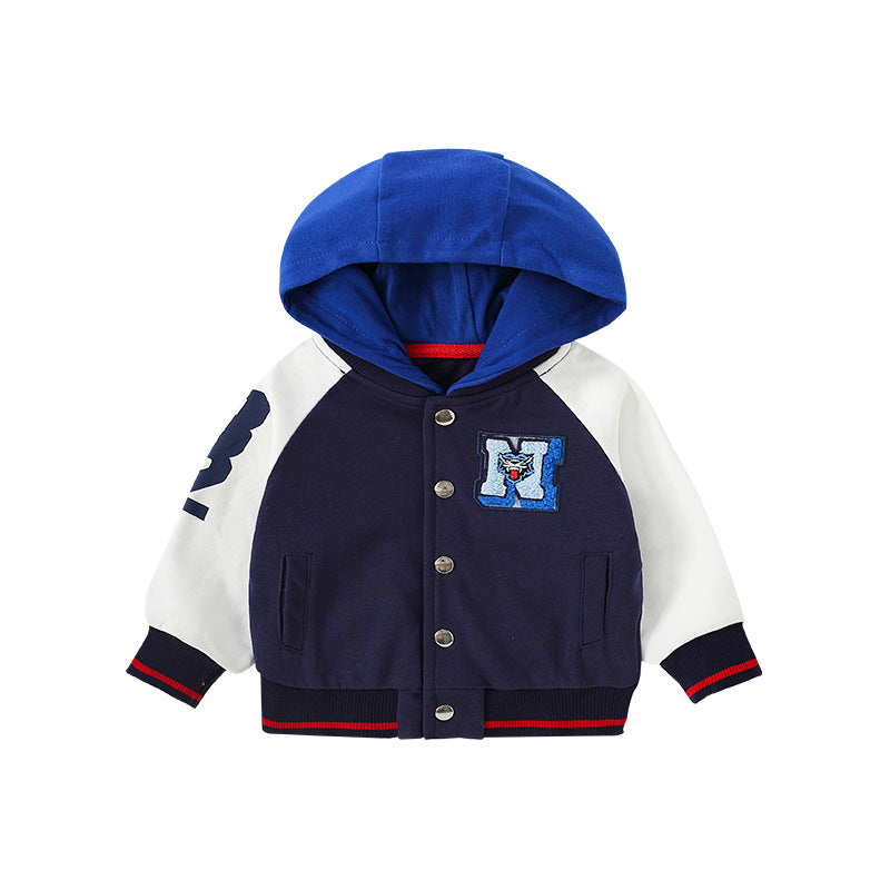 Baby Boy Embroidered Pattern Colorblock Design Cool Coat-0