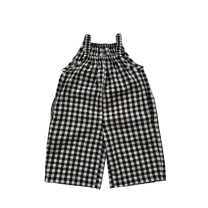 New Arrival Summer Baby Kids Girls Black Plaid Cotton Overalls-4