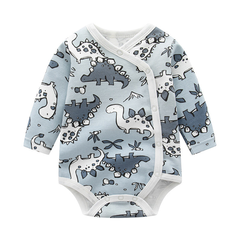 Baby Cartoon Print Pattern Side Button Design Long Sleeve Onesies-4