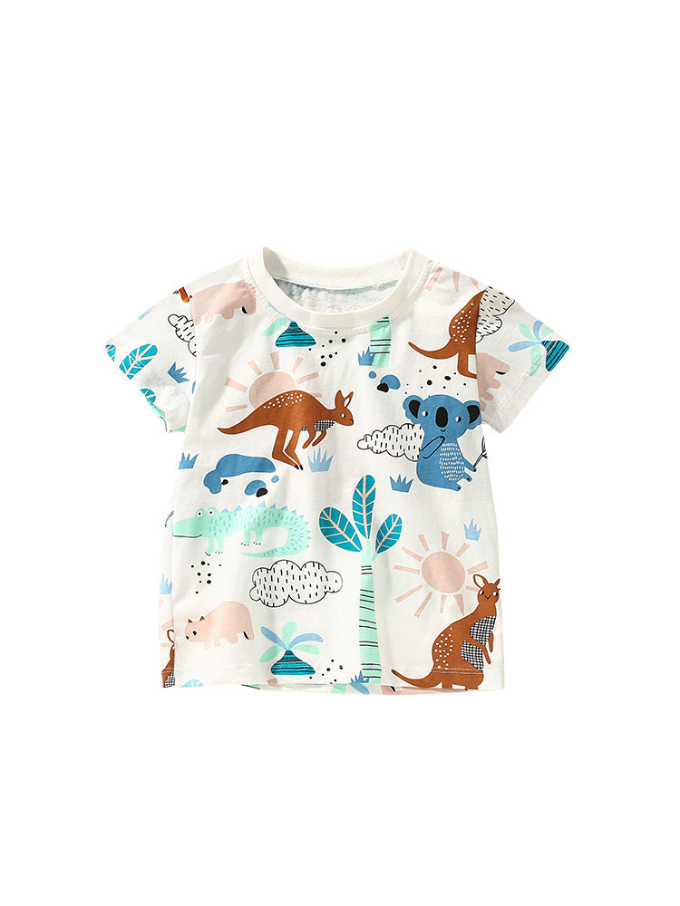 Boys’ Animals Cartoon Pattern Short Sleeves T-Shirt In European And American Style For Summer-0