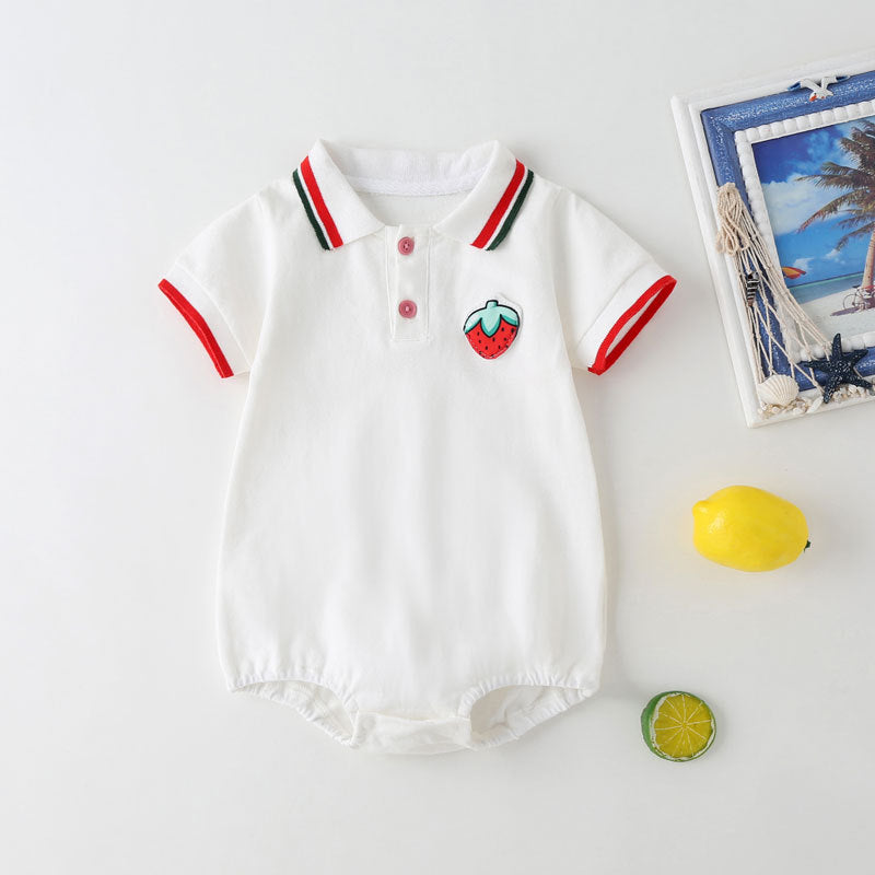 Baby Fruit Pattern Polo Collar Color Blocking Design Short-Sleeved Onesies-4