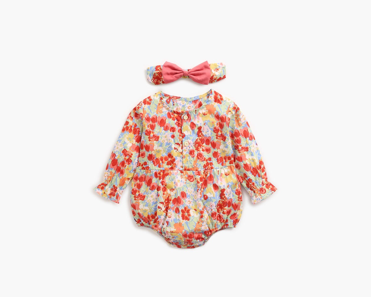 Baby Girl 1pcs Flower Pattern Long Sleeved Fashion Hot Selling Bodysuit Onesies &amp; Headband-4