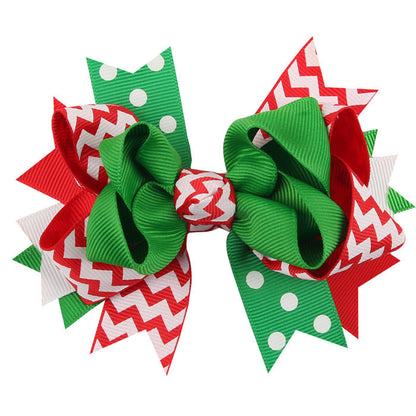 Christmas Various Pattern Dovetail Bow Shape Design Hair 5 Clips Festival Gift-4