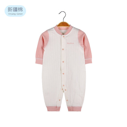 Baby Solid Color Pit Strip Fabric Single Breasted Design Cotton Jumpsuit Pajamas-4