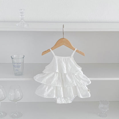 New Arrival Summer Baby Kids Girls Hollow Out Pattern Solid Color Sleeveless Strap Onesies-4