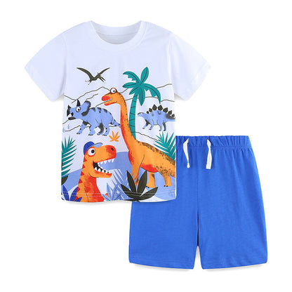 Summer Baby Kids Boys Dinosaurs Cartoon Print T-Shirt And Shorts Clothing Set-0