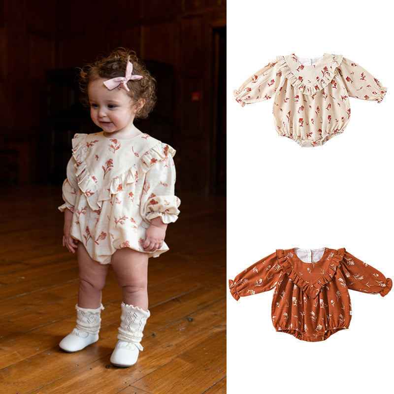 Flower Pattern Vintage Style Cute Onesies-1