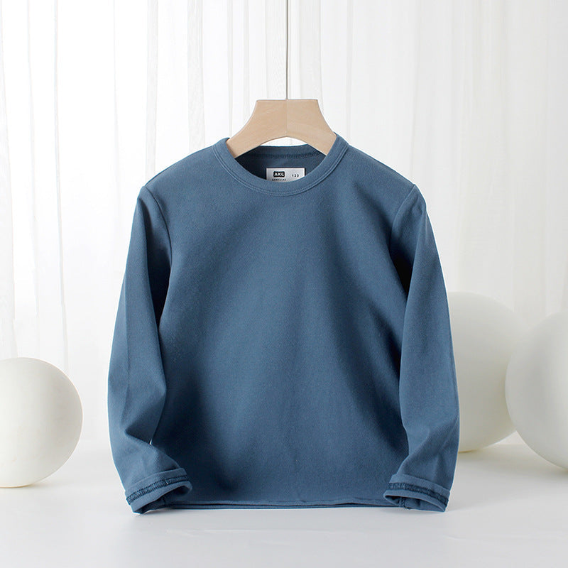 Baby Solid Color Pullover Cotton Crewneck Long Sleeve Basic Tops-4