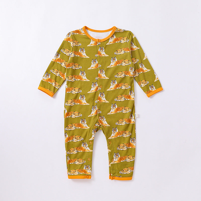 Baby Animal Print Pattern Full Button Design Cotton Romper-4