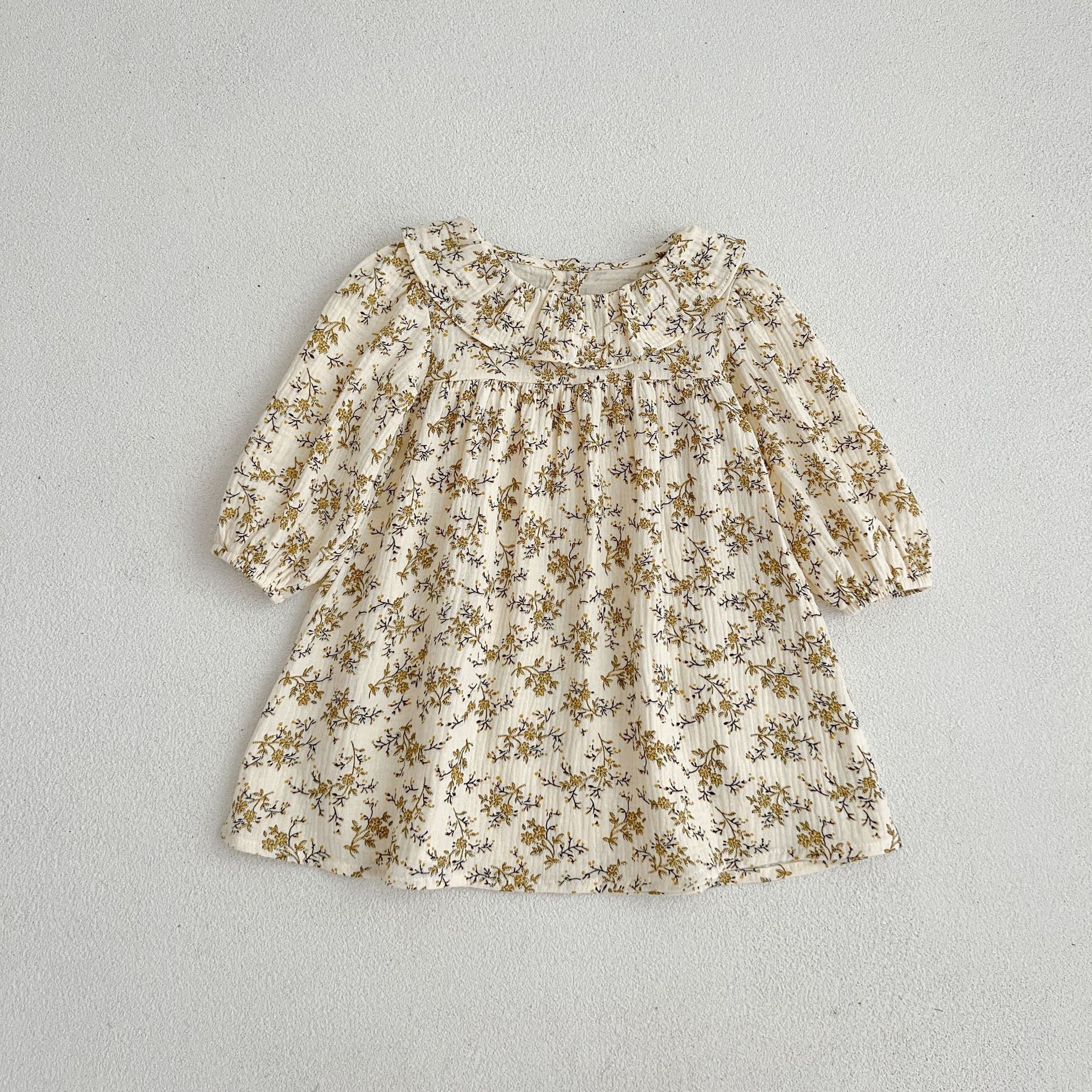 Floral Pattern Ruffle Neck Baby Onesies Dress-4