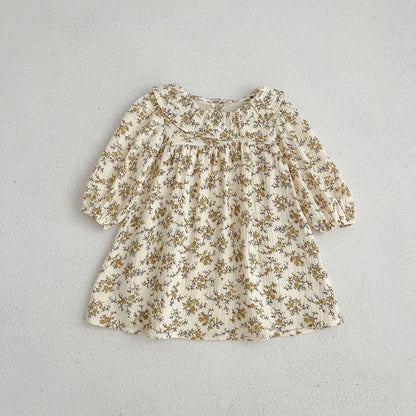 Floral Pattern Ruffle Neck Baby Onesies Dress-4