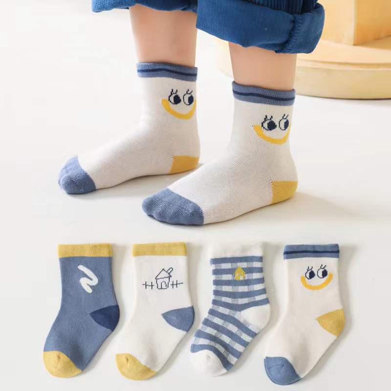 Baby Unisex 1Lot=4 Pairs Smile With House Pattern Socks-0