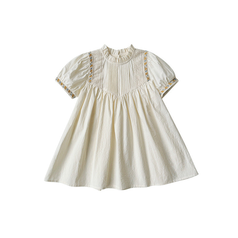 New Arrival Summer Baby Kids Girls Short Sleeves French Style Ruffle Neck Dress-1