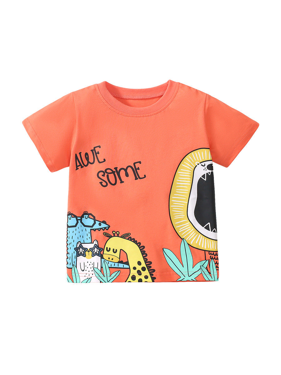 Boys’ Animals Cartoon Print T-Shirt In European And American Style For Summer-0