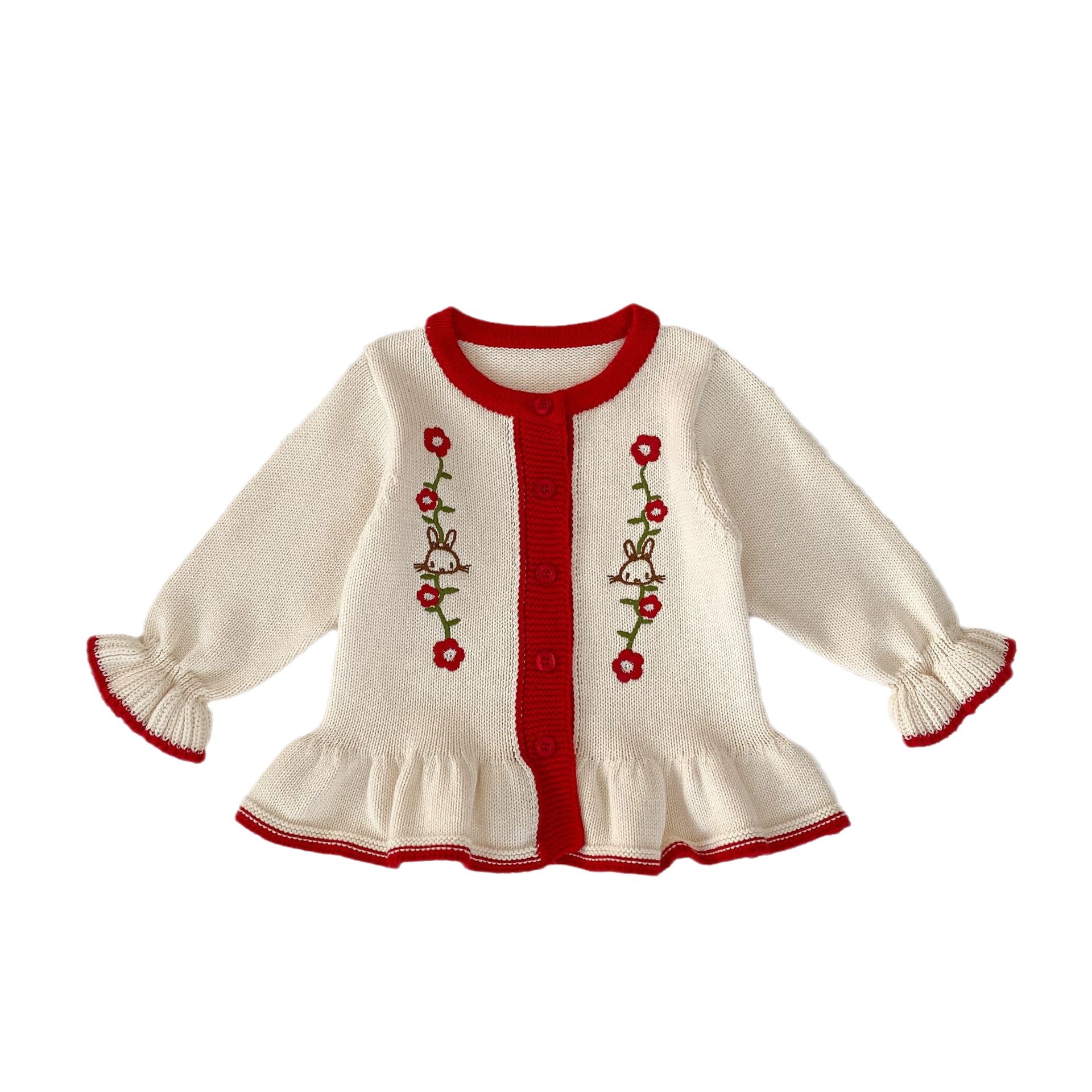 Embroidered Design Baby Girl Knitted Cardigan-1