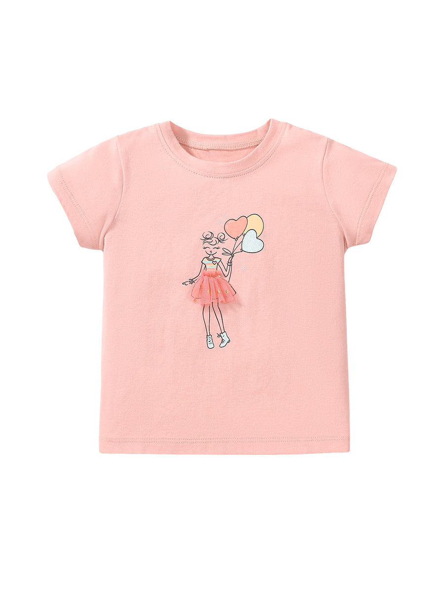 Girls’ Lady Print T-Shirt In European And American Style For Summer-0