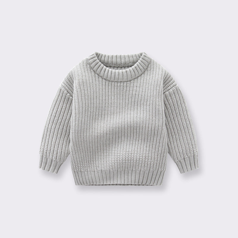 Baby Solid Color Handknit Design Quality Pullover Loose Sweater-4