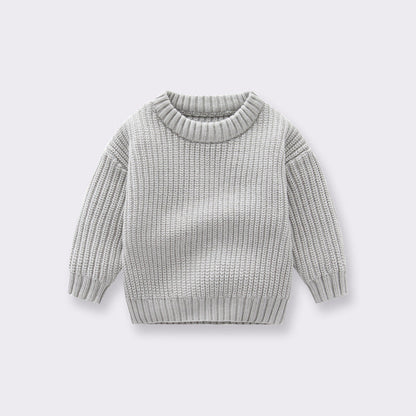 Baby Solid Color Handknit Design Quality Pullover Loose Sweater-4