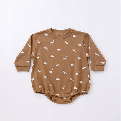 Baby Print Pattern Crewneck Long Sleeve Quality Triangle Onesies-4