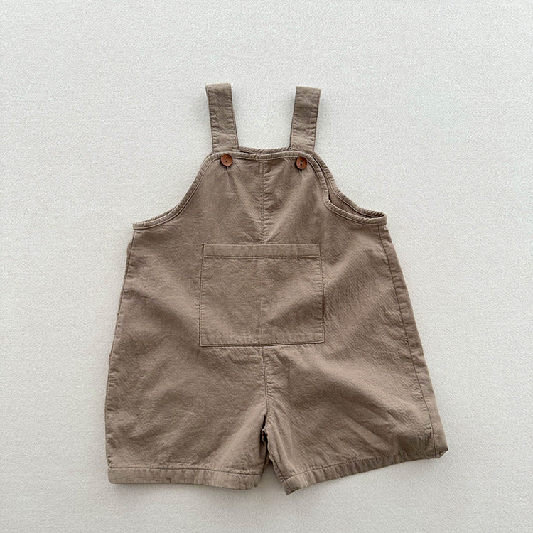 New Arrival Summer Baby Kids Unisex Solid Color Cotton Overalls-1