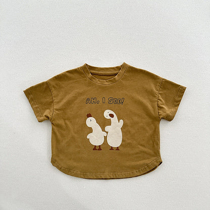 Summer New Arrival Kids Unisex Soft Comfortable Short Sleeves Silly Duck Pattern Top Casual T-Shirt-2