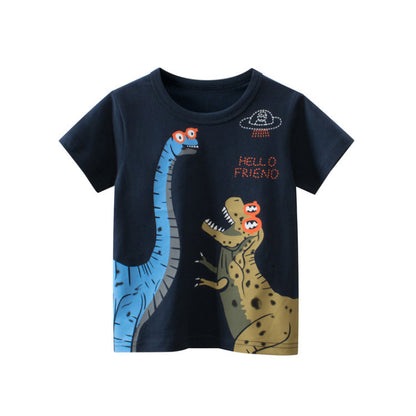 Baby Boy Dinosaur Print Round Collar Short-Sleeved Tee Shirt In Summer-0