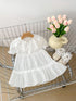 Summer Baby Girls Flowers Embroidery Pattern Lace Collar Short Sleeves Onesies/Dress-4