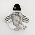 Baby Striped & Cartoon Patched Graphic Polo Neck Long Sleeves Bodysuit Onesies-4