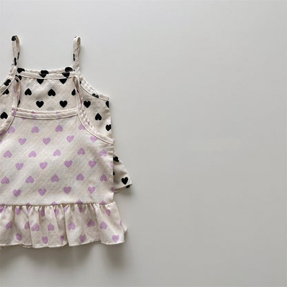 Baby Girl Heart Pattern Sling Tops With Shoers Sets-3