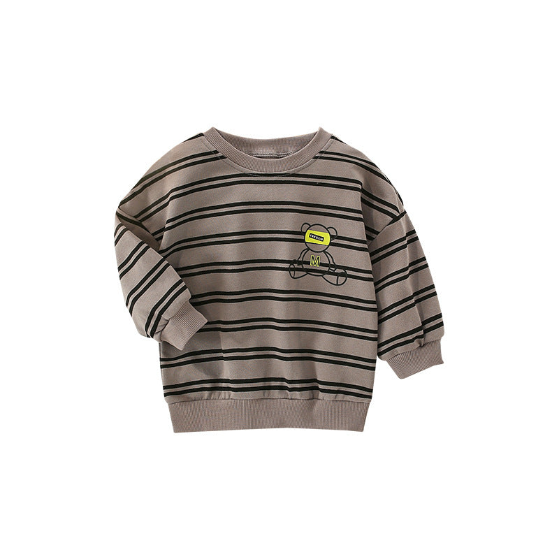 Baby Boy Bear And Striped Pattern Long Sleeve Sweatshirt-4