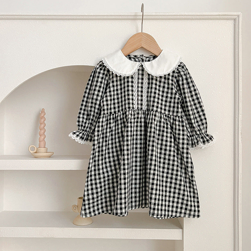 New Spring/Autumn Baby Black Plaid Onesies And Dress For Girls With Long Sleeves – Family Sister Matching Set-4