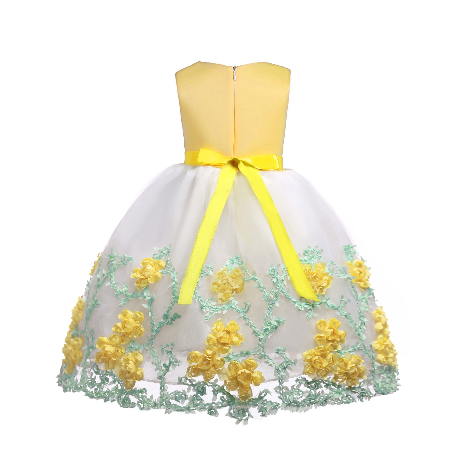 Baby Girl Flower Mesh Overlay Design Bow Tie Vest Dress Birthday Formal Dress-4