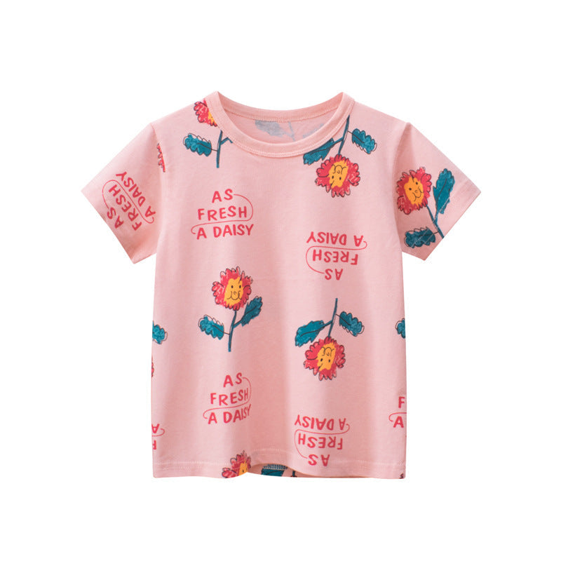 Baby Girl Floral Print Short-Sleeved Cotton Tops &amp; T-Shirts-0