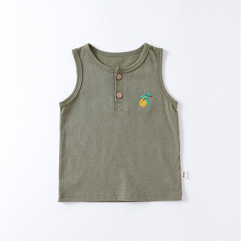 Summer Baby Kids Unisex Fruit Embroidered Logo Sleeveless Simple Vest And Bloomers-4