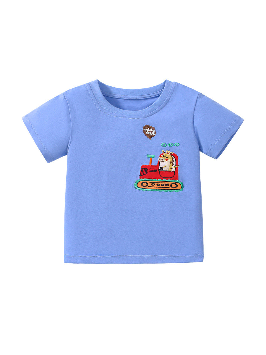 Bulldozer Cartoon Boys’ T-Shirt In European And American Style For Summer-1