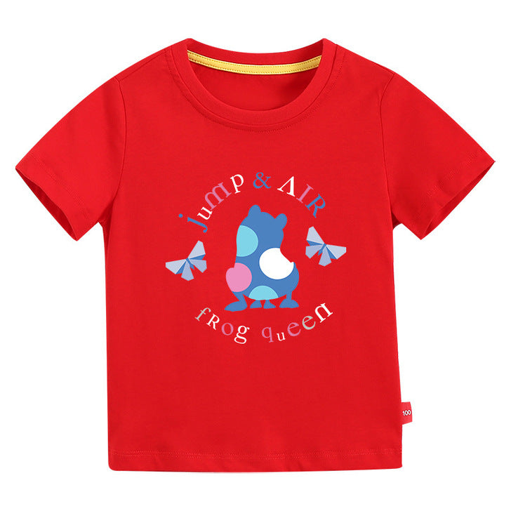 Baby Colorful Frog Print Pattern Short-Sleeved Round Collar Casual T-Shirt In Summer-3