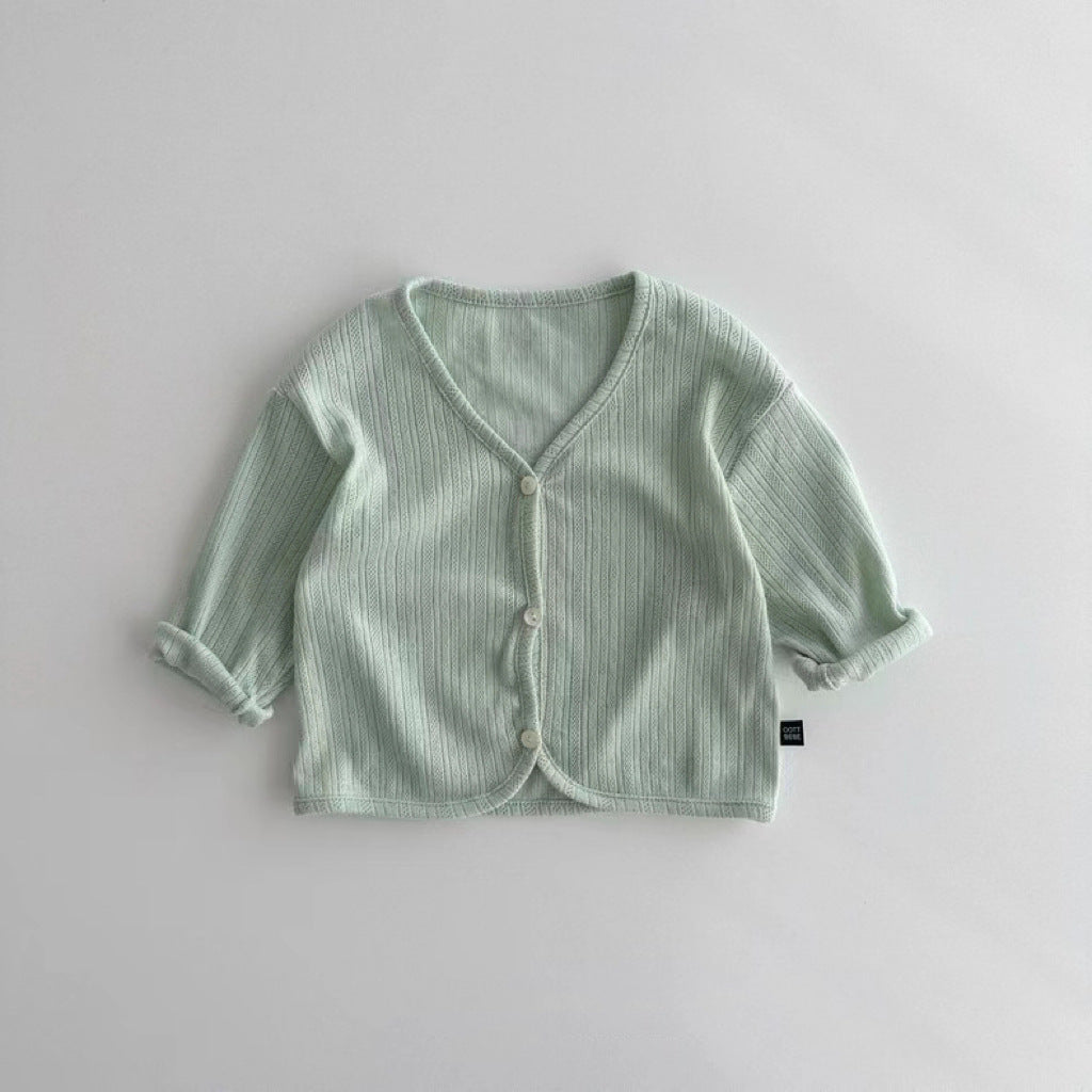 Spring And Summer Kids Unisex Minimalist And Versatile Single Breasted Children’s Thin Cardigan Shirt-4