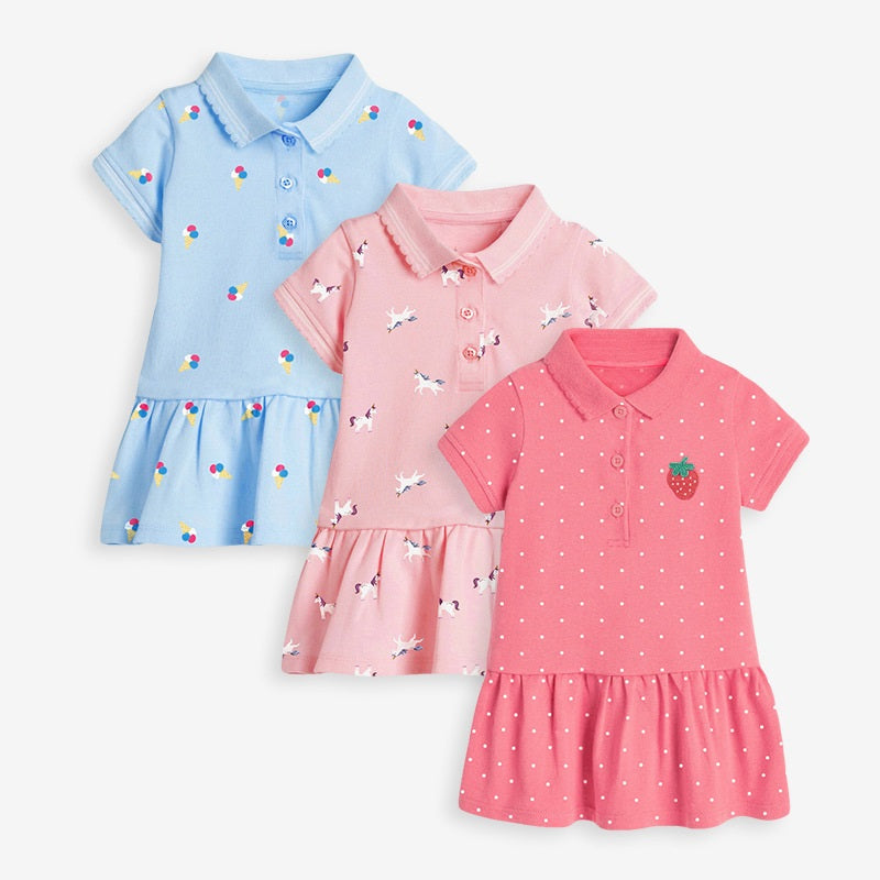 Girls’ Clothing: Collar Flip Cartoon Children’s Polo Dress-0