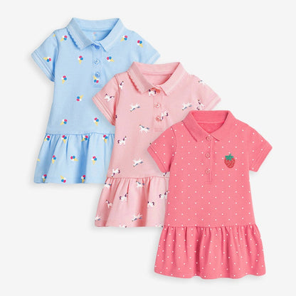 Girls’ Clothing: Collar Flip Cartoon Children’s Polo Dress-0