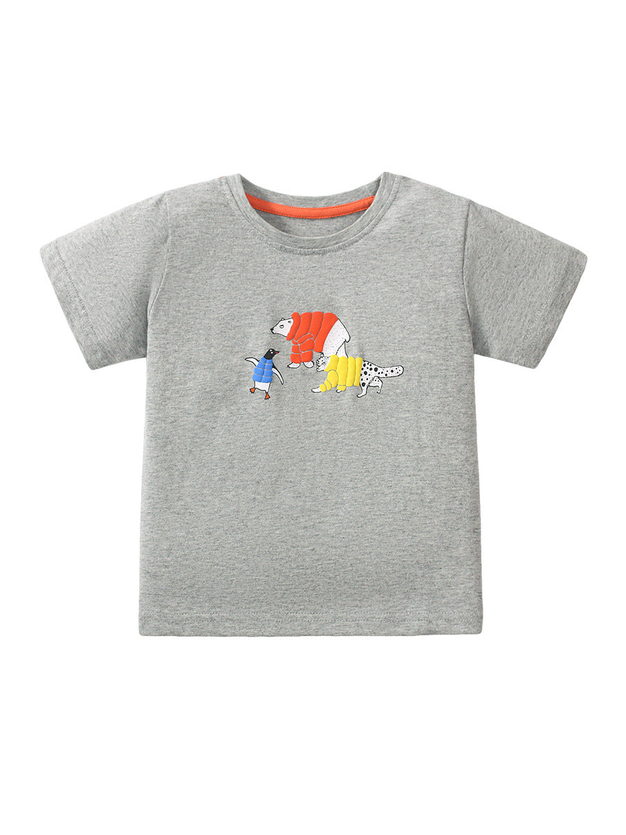 Unisex Kids’ Polar Animals Cartoon Print T-Shirt In European And American Style For Summer-1