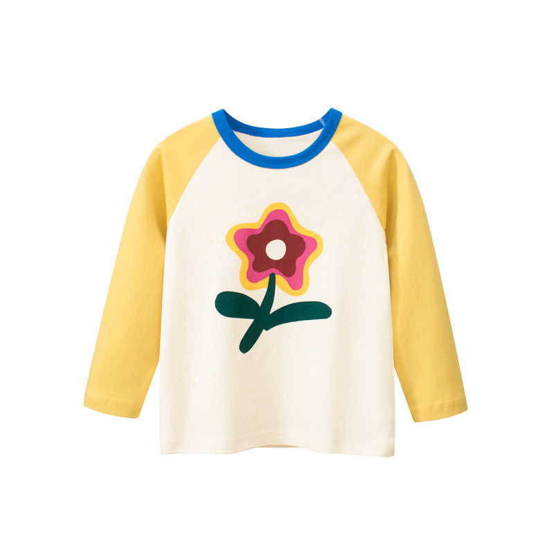 Baby Girl Floral Graphic Color Matching Sleeve Quality Long Sleeve Top-0