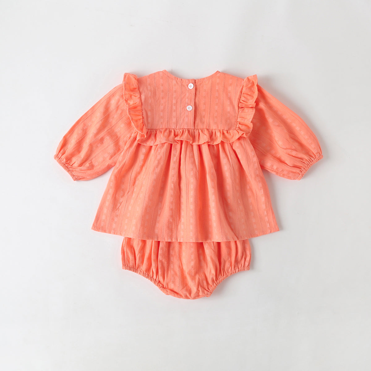 Baby Girl Solid Color Frill Trim Design Long-Sleeve Tops Combo Triangle Shorts Sets-4