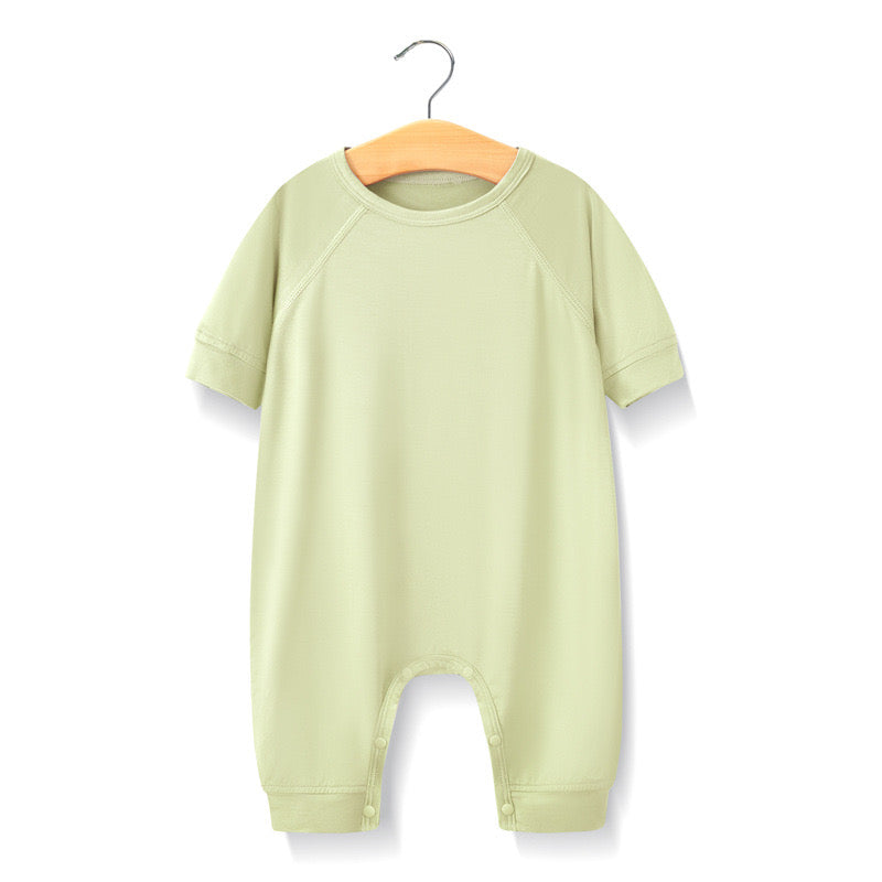 Baby Solid Color Medium Sleeve Summer Crotch Jumpsuit Pajamas-4