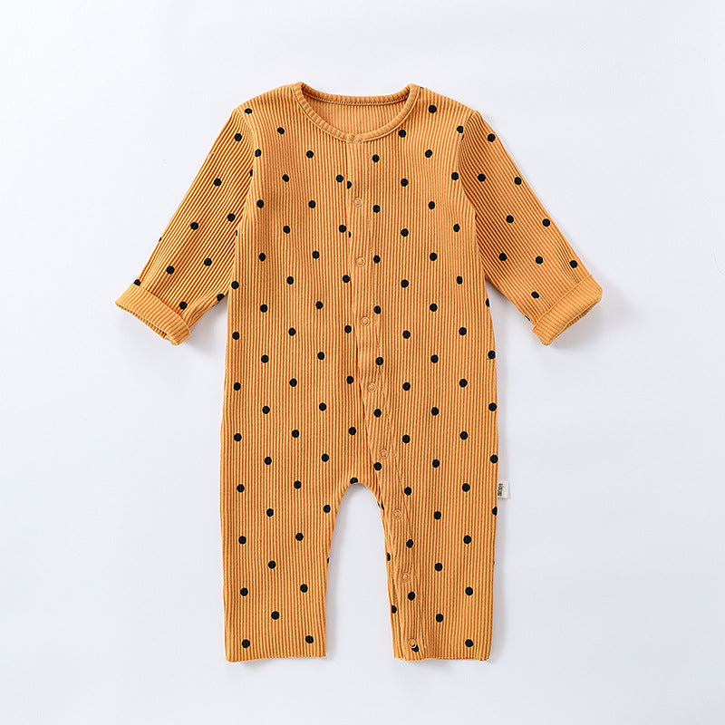 Spring Northern European Style Dots Print Crew Neck Comfy Onesies/Romper-4