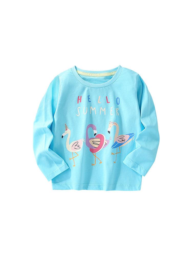 Baby Girl Autumn Cartoon Pattern Crewneck Casual Shirts-3