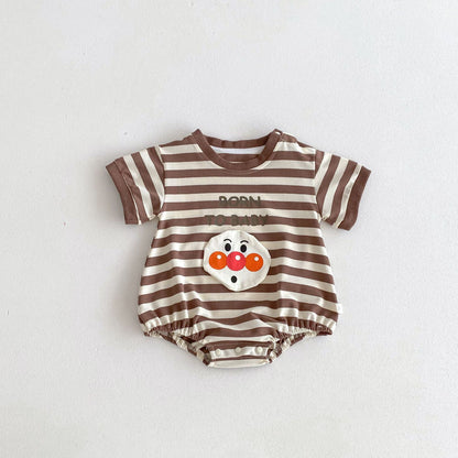 Unisex Summer New Arrival Short Sleeves Striped Crew Neck Joker Pattern Baby Onesies-1