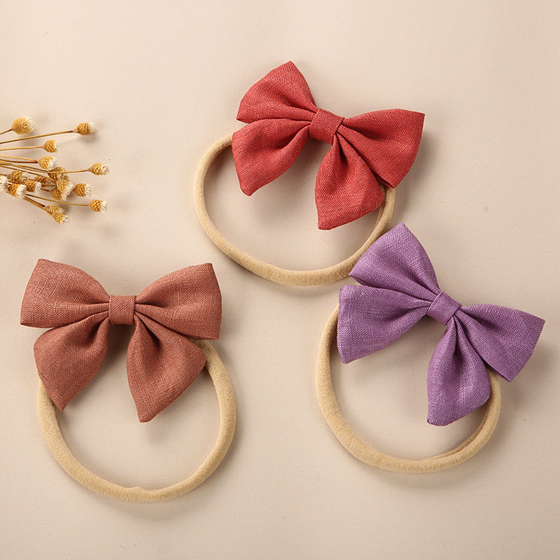 Baby Solid Color 3D Bow Handmade Elastic Headband-4