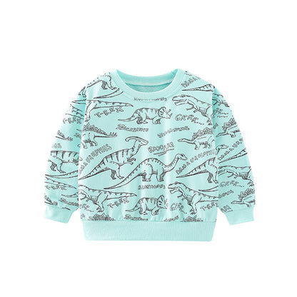 Baby Boy All Over Dinosaur Print Pattern Long Sleeve Casual Hoodie-1